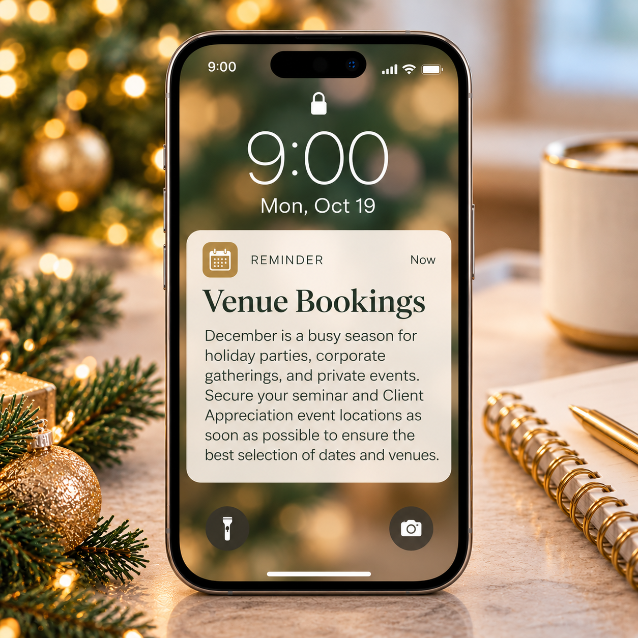 Holiday Venue Booking Reminder on Smartphone