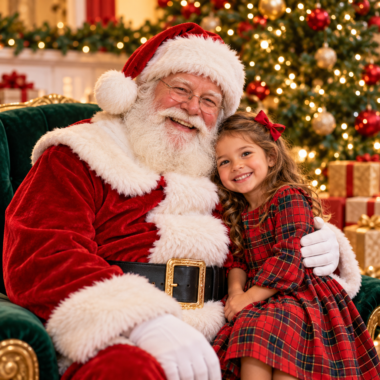 Santa and Child by the Christmas Tree
